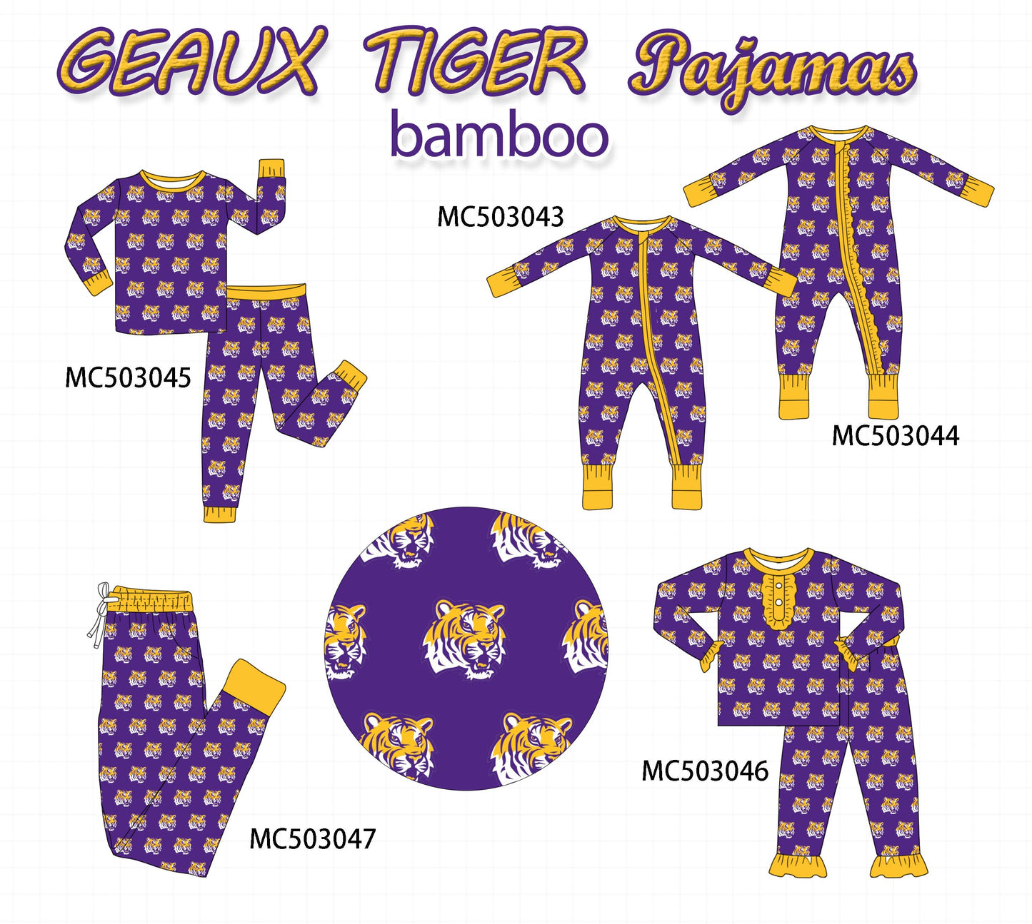 LSU geaux tiger print bamboo pajamas collection